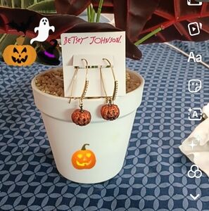 Betsey Johnson Orange Pumpkin Earrings with Gold Hooks